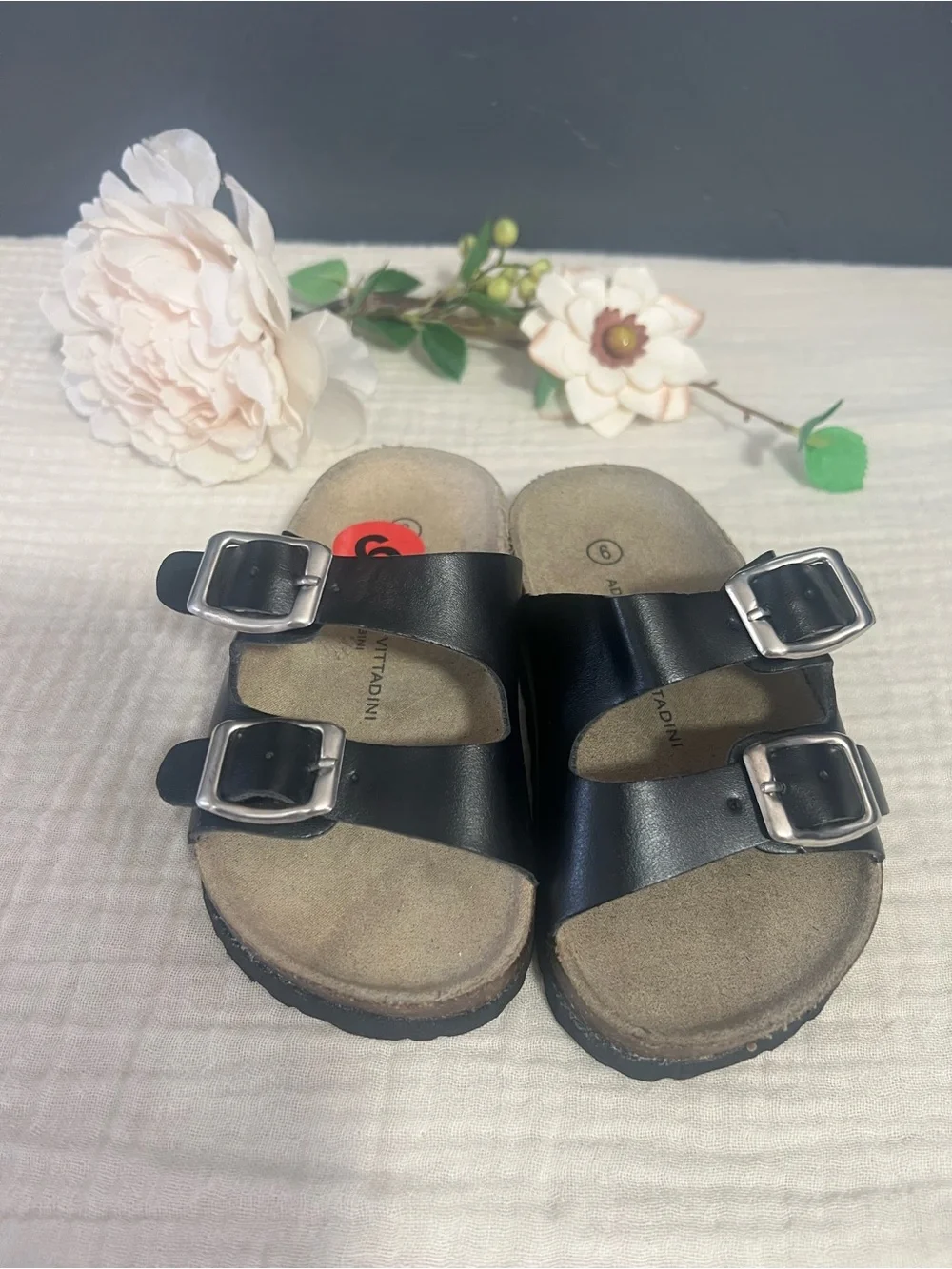 Adrienne Vittadini Black Double-Buckle Slide Sandals for Kids
